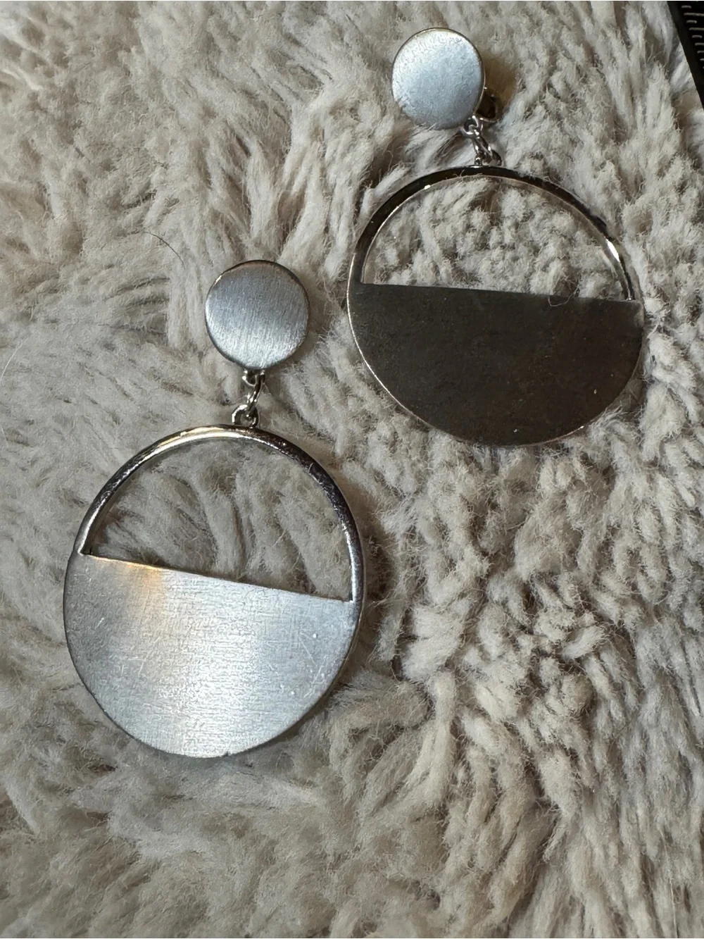 Vintage Brushed Silver Geometric Drop Earrings - Womens Jewelry